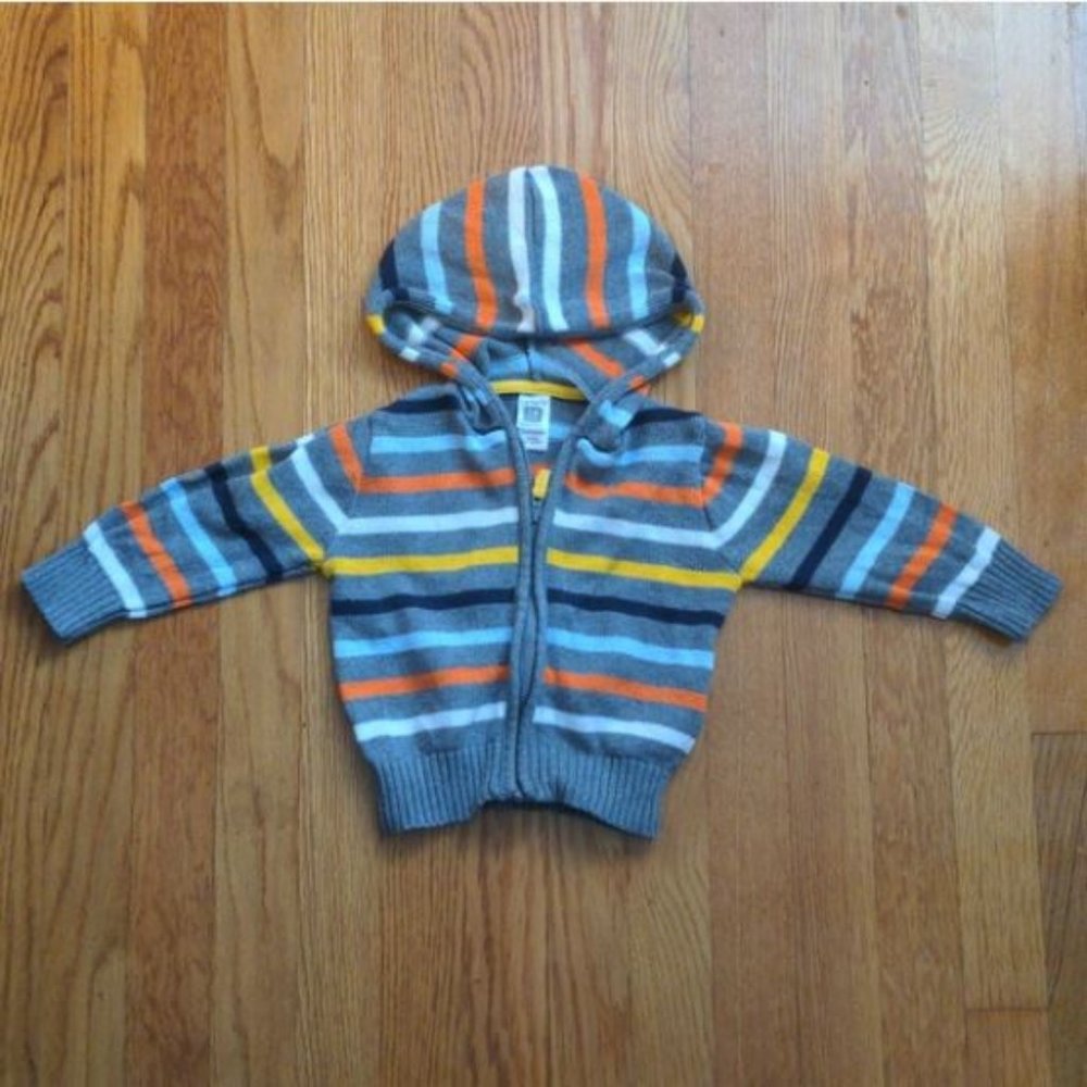CARTER'S cozy striped cotton zip up sweater hoodie 18M grey CARTERS